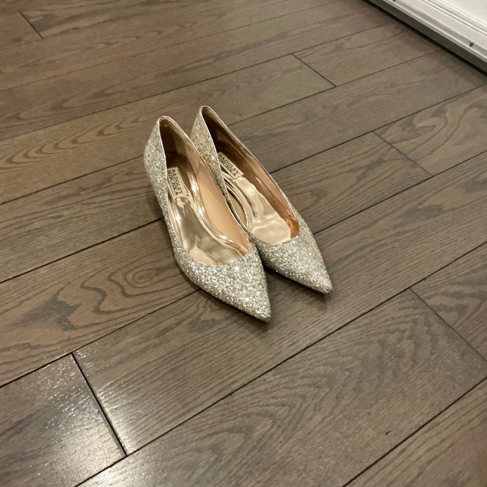 Badgley Mischka Champagne Glitter Pointed-Toe Flats